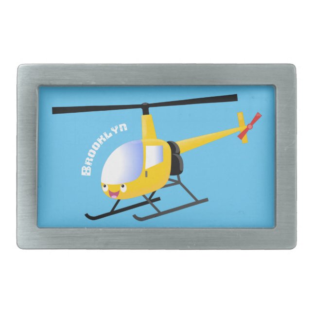 Cute yellow happy cartoon helicopter  belt buckle (Front)