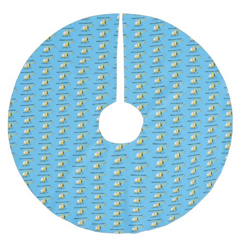 Cute yellow happy cartoon helicopter brushed polyester tree skirt