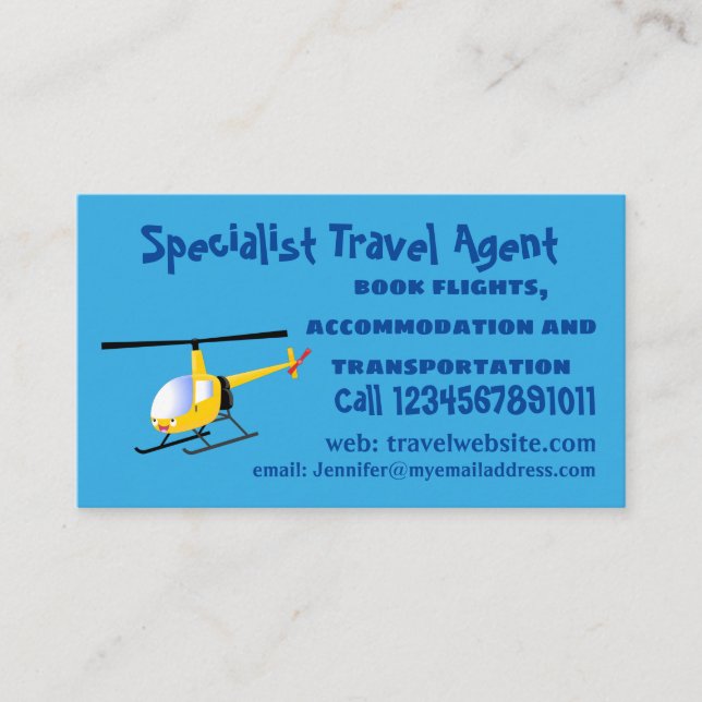 Cute yellow happy cartoon helicopter business card (Front)