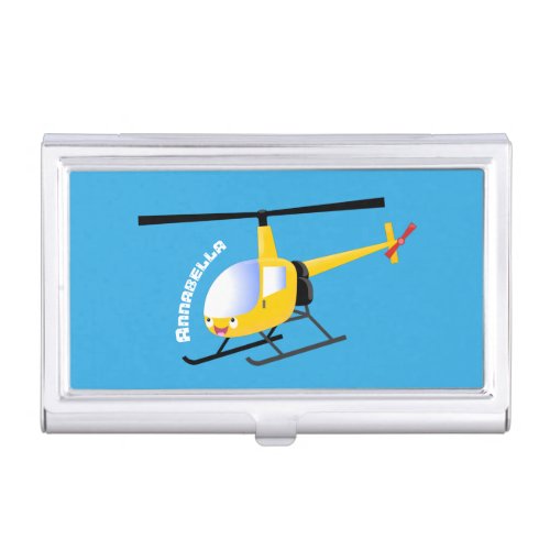 Cute yellow happy cartoon helicopter business card case