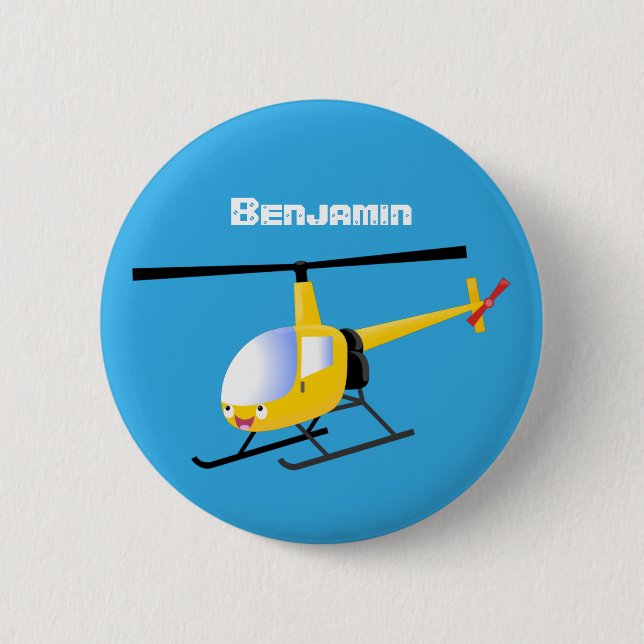 Cute yellow happy cartoon helicopter button (Front)