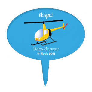 Cute yellow happy cartoon helicopter cake topper