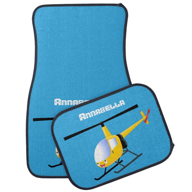 Cute yellow happy cartoon helicopter  car floor mat (Set)