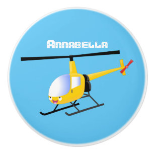 Cute yellow happy cartoon helicopter ceramic knob