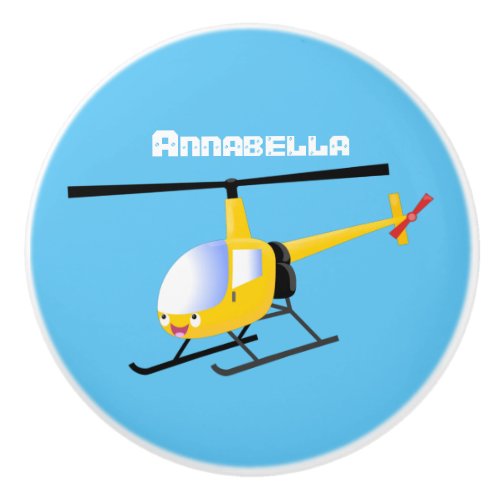 Cute yellow happy cartoon helicopter ceramic knob