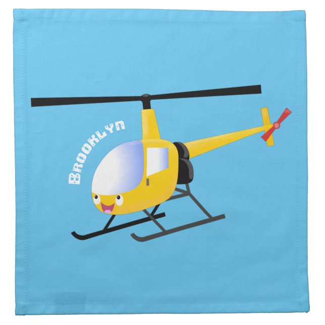 Cute yellow happy cartoon helicopter cloth napkin (Front)