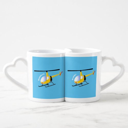 Cute yellow happy cartoon helicopter coffee mug set