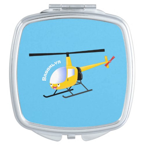 Cute yellow happy cartoon helicopter compact mirror