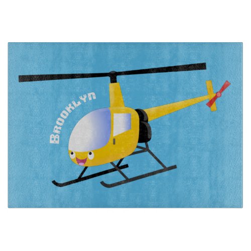Cute yellow happy cartoon helicopter cutting board