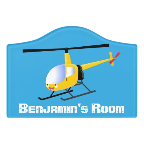 Cute yellow happy cartoon helicopter door sign