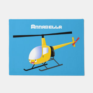 Cute yellow happy cartoon helicopter doormat