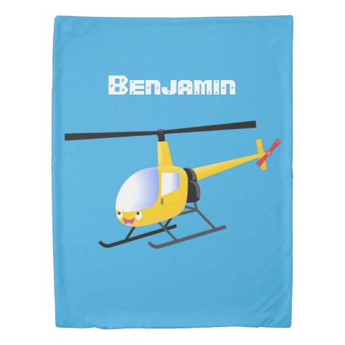 Cute yellow happy cartoon helicopter duvet cover
