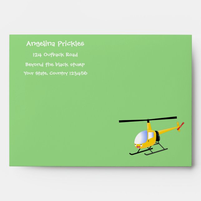 Cute yellow happy cartoon helicopter envelope (Front)