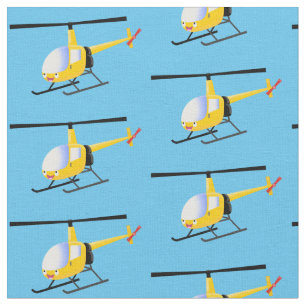 Cute yellow happy cartoon helicopter fabric