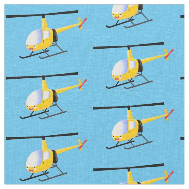 Cute yellow happy cartoon helicopter fabric (Close Up)