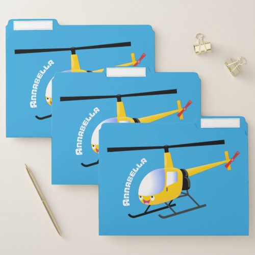 Cute yellow happy cartoon helicopter file folder