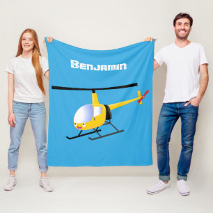 Cute yellow happy cartoon helicopter fleece blanket