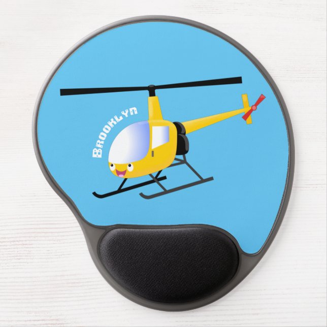 Cute yellow happy cartoon helicopter  gel mouse pad (Front)