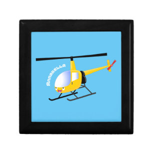 Cute yellow happy cartoon helicopter gift box