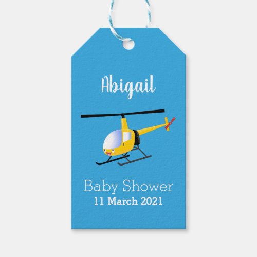 Cute yellow happy cartoon helicopter  gift tags