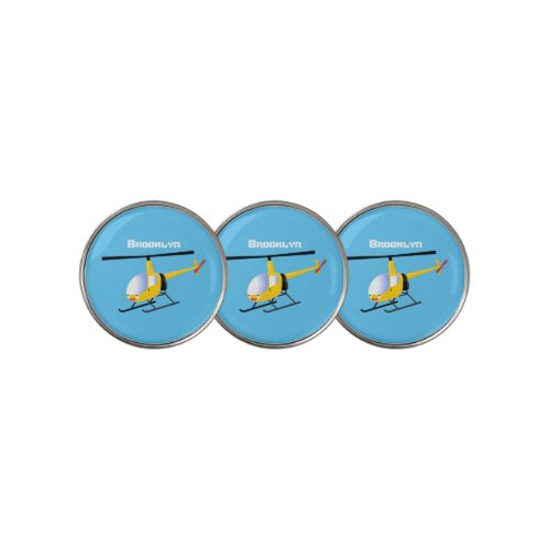 Cute yellow happy cartoon helicopter golf ball marker