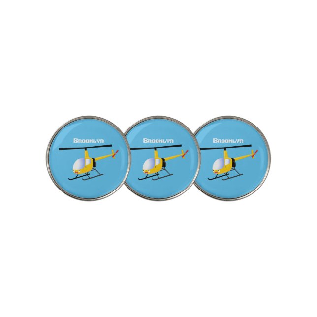 Cute yellow happy cartoon helicopter golf ball marker (3 Up)