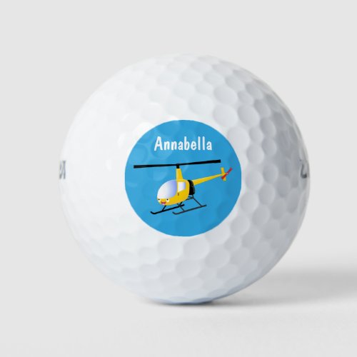 Cute yellow happy cartoon helicopter golf balls