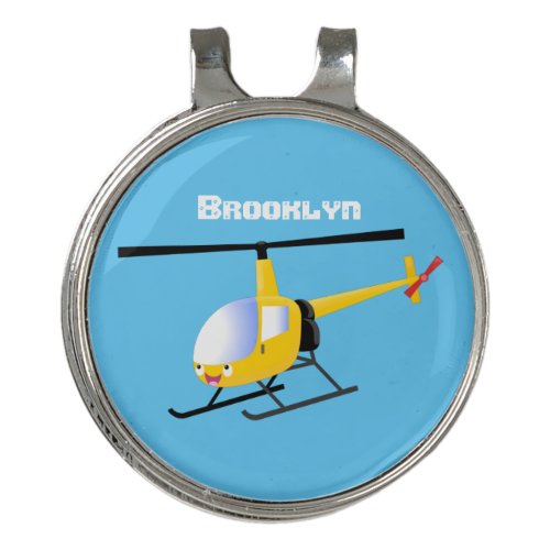 Cute yellow happy cartoon helicopter golf hat clip