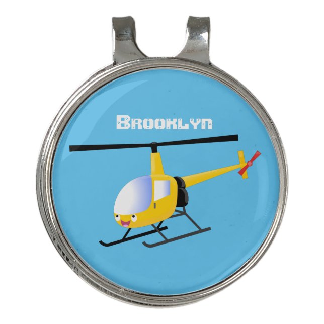 Cute yellow happy cartoon helicopter golf hat clip (Front)