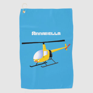 Cute yellow happy cartoon helicopter golf towel