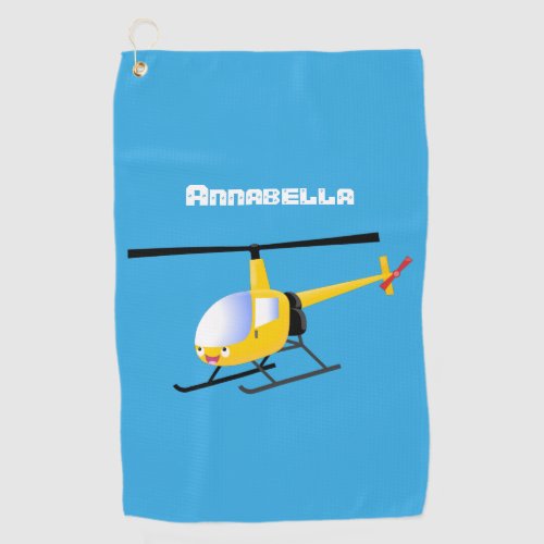 Cute yellow happy cartoon helicopter  golf towel