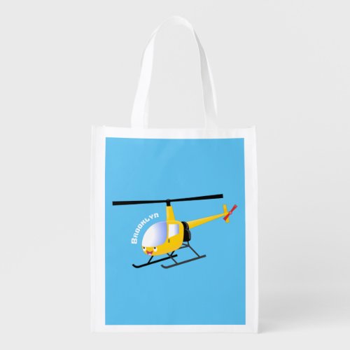 Cute yellow happy cartoon helicopter grocery bag