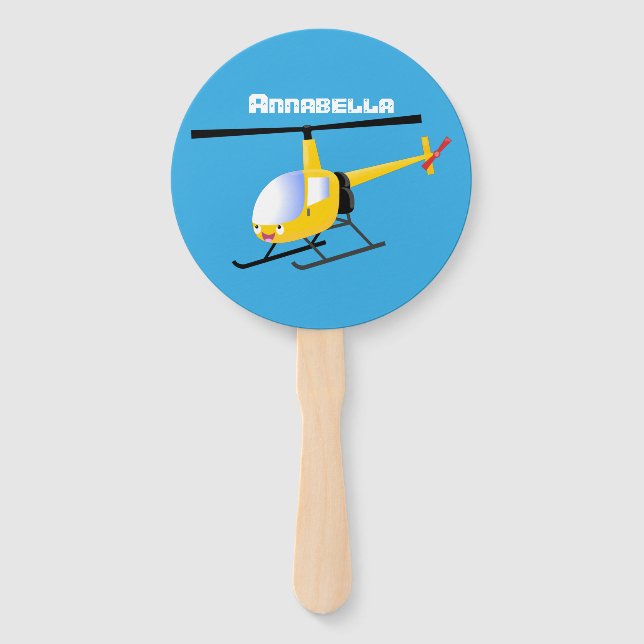 Cute yellow happy cartoon helicopter hand fan (Front)
