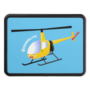 Cute yellow happy cartoon helicopter hitch cover