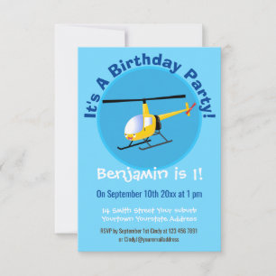 Cute yellow happy cartoon helicopter invitation