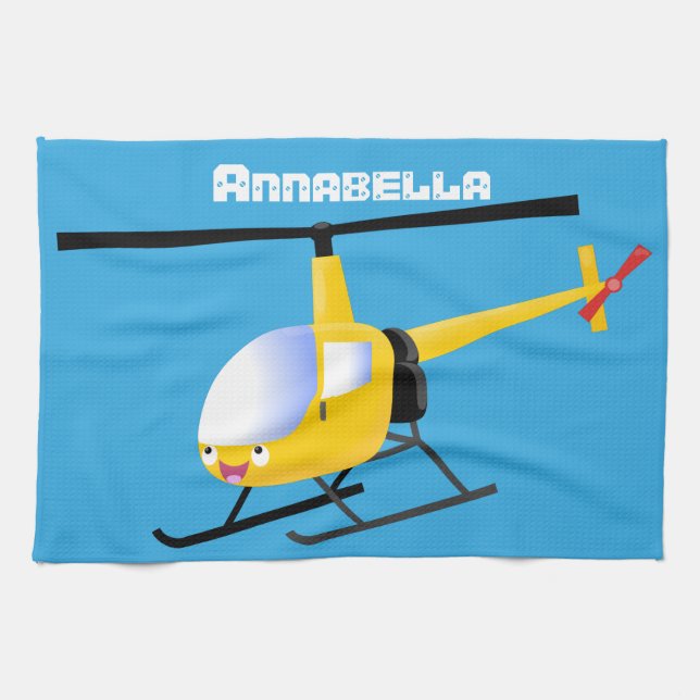 Cute yellow happy cartoon helicopter kitchen towel (Horizontal)