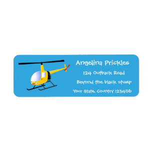 Cute yellow happy cartoon helicopter label