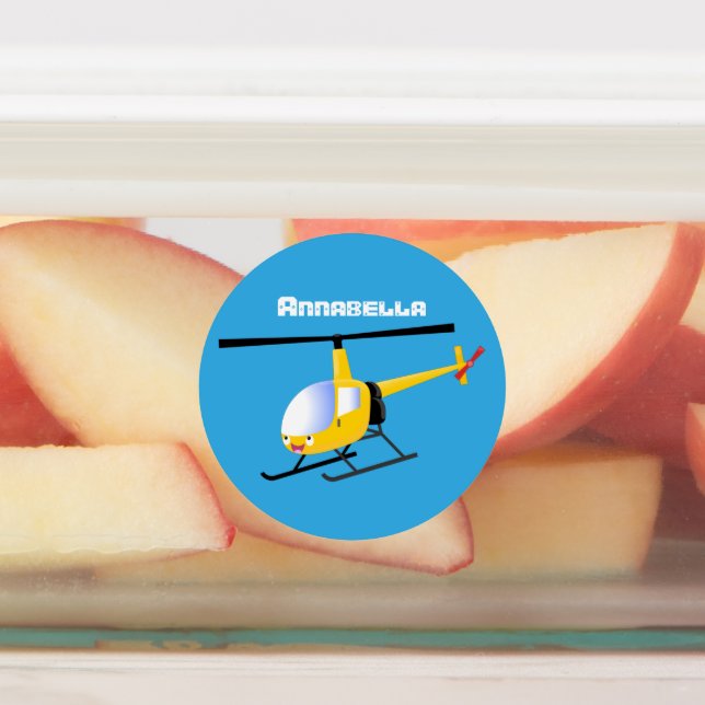 Cute yellow happy cartoon helicopter labels (Affixed)