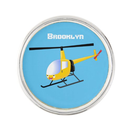 Cute yellow happy cartoon helicopter lapel pin