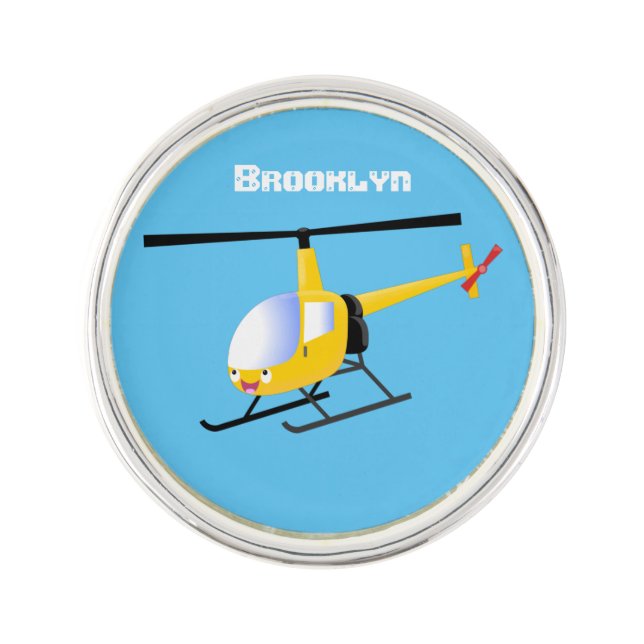 Cute yellow happy cartoon helicopter lapel pin (Front)