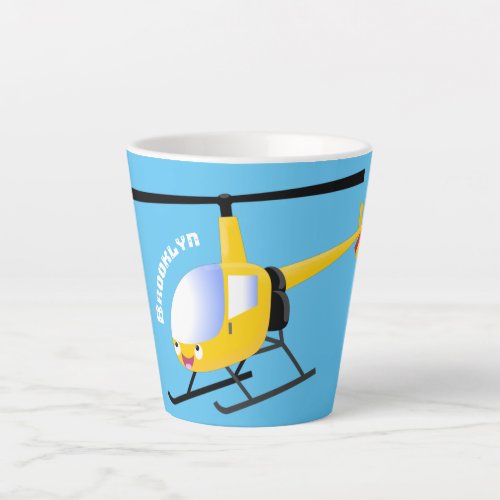 Cute yellow happy cartoon helicopter latte mug