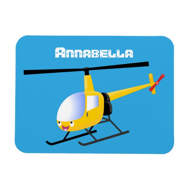 Cute yellow happy cartoon helicopter magnet (Horizontal)
