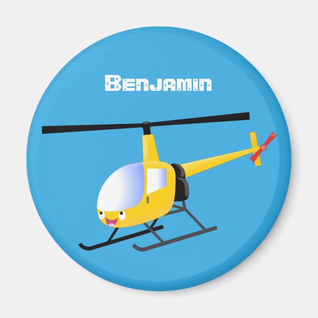 Cute yellow happy cartoon helicopter magnet (Front)
