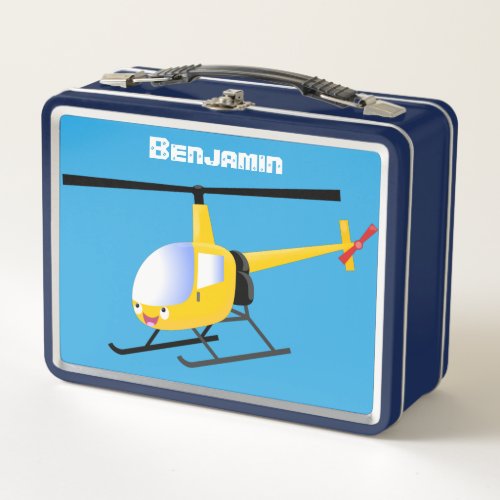 Cute yellow happy cartoon helicopter metal lunch box