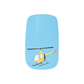Cute yellow happy cartoon helicopter minx nail art