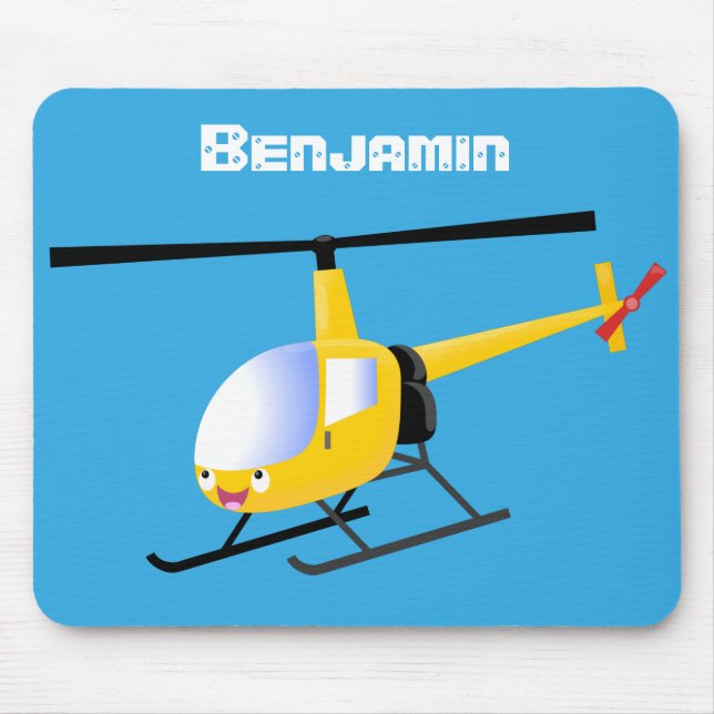 Cute yellow happy cartoon helicopter mouse pad (Front)