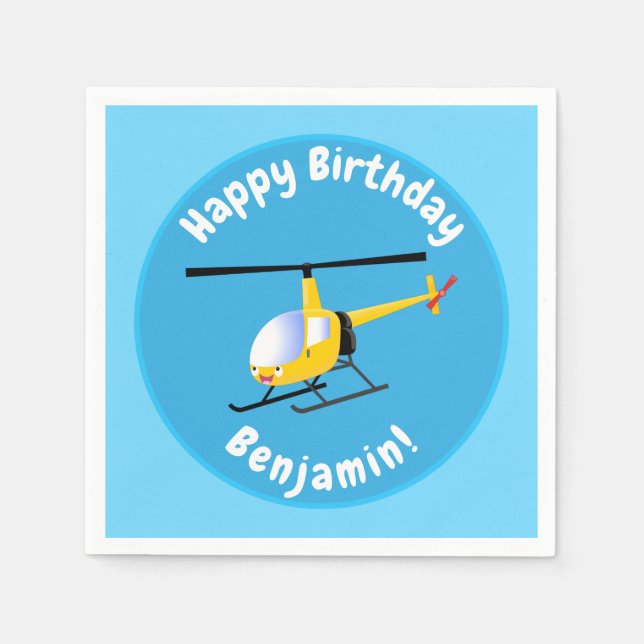 Cute yellow happy cartoon helicopter napkins (Front)