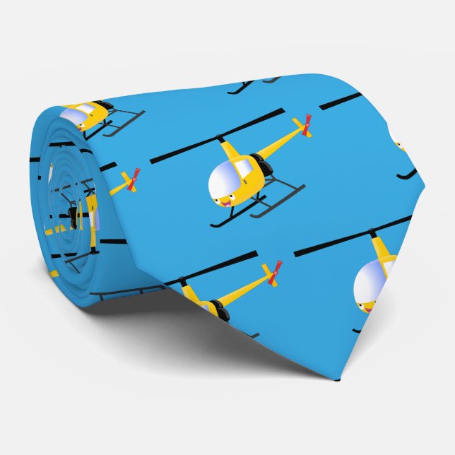 Cute yellow happy cartoon helicopter neck tie (Rolled)