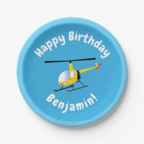 Cute yellow happy cartoon helicopter paper plates