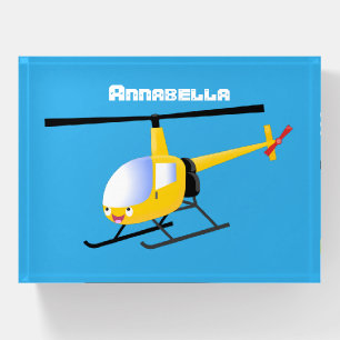 Cute yellow happy cartoon helicopter paperweight